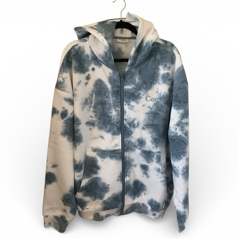 COMFRT Blue and White Tie-Dye Zip-Up Hoodie